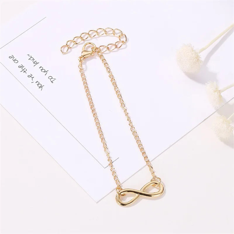 2024 Simple Alloy 8 Words Infinity Braided Adjustable Bracelet Friendship Couple Chain Charm Bracelets for Women Fashion Jewelry