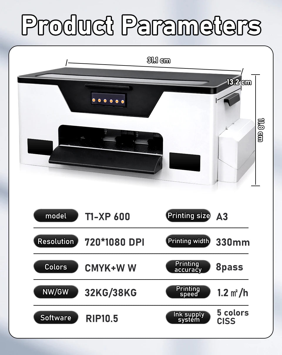 A3 XP600 DTF Impresora Directly Transfer Film Printer XP600 DTF T-shirt Printing Machine with White Ink Circulate DTF Printer A3