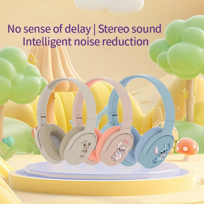 Disney P2961 Stitch Bluetooth Headphones Hifi Stereo Over-ear Headset Gamer Sports Wireless Earphones TF/AUX Music Player