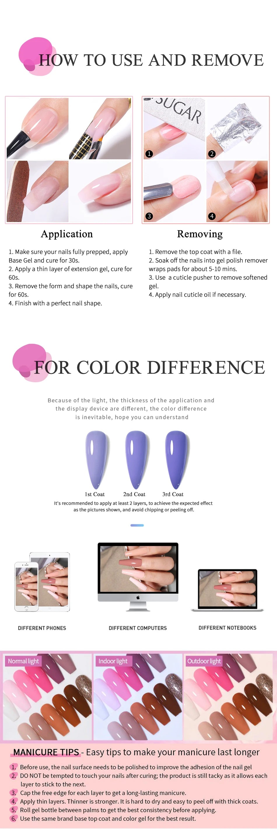 UR SUGAR 7ml Extension Gel White Pink Nude Semi Permanent Acrylic Extension Nail Art Hybrid Varnish UV Led Hard Gel Nail Polish
