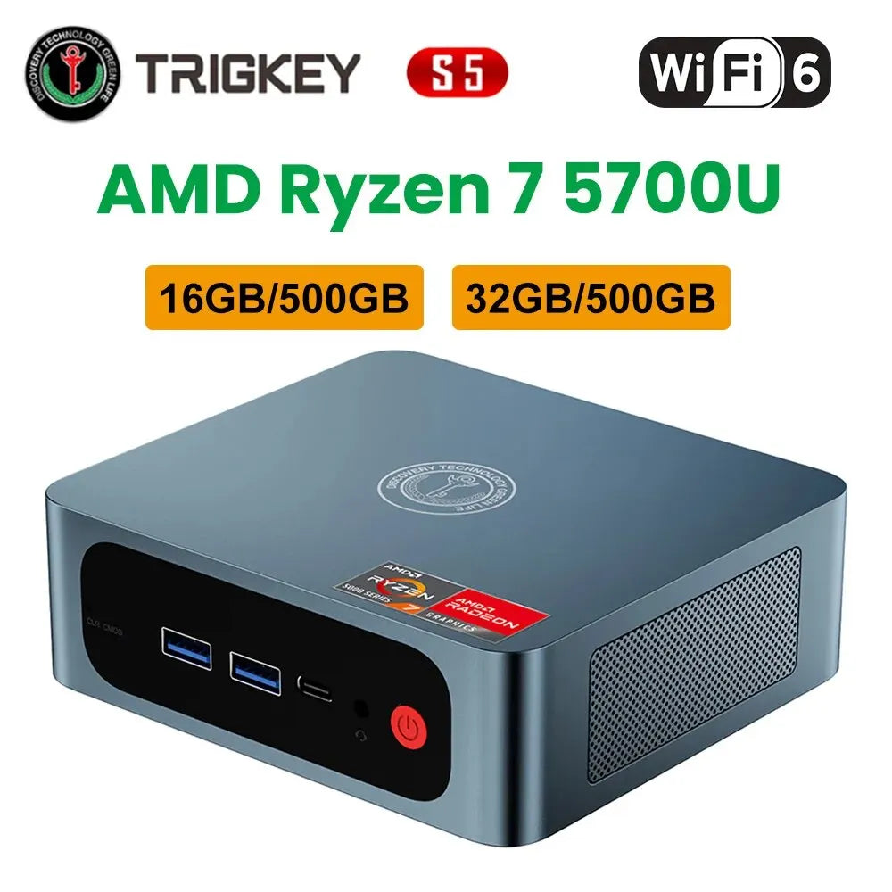 TRIGKEY S5 Mini PC AMD Ryzen 5 5560U Desktop 6C12T 16G DDR4 500G NVME SSD R7 5700U Mini Computer HD Triple Display WiFi6 BT5.2