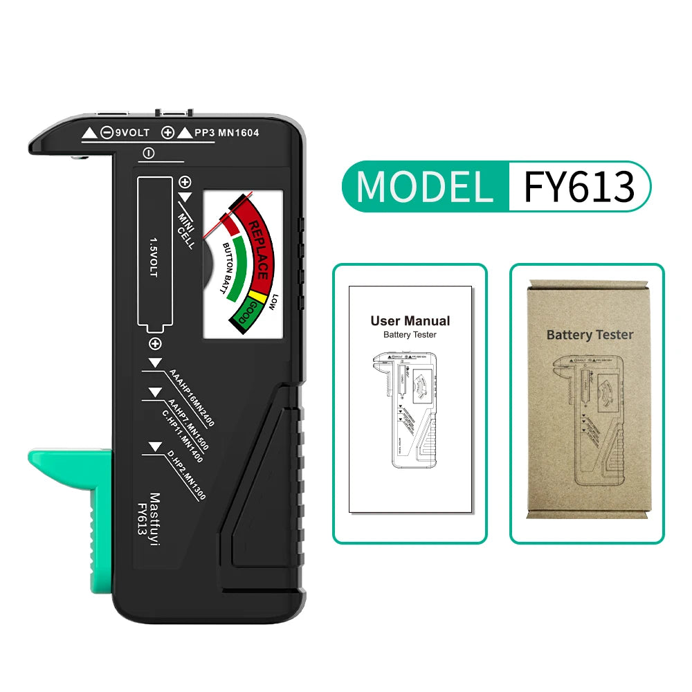MASTFUYI Universal Battery Tester, AA/AAA//C/D/9V/1.5V Button Cell Battery Capacity Check Tool, Battery Analyzers Detector