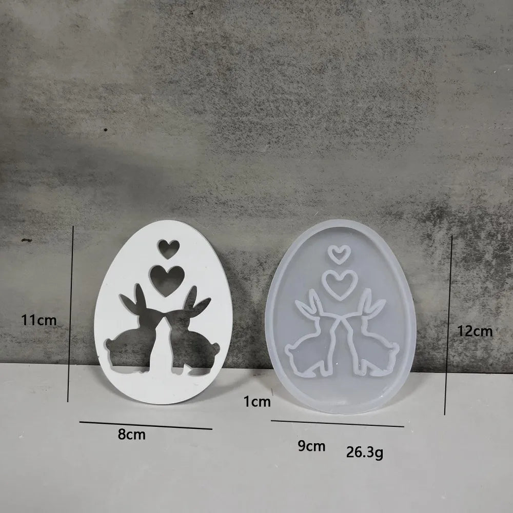 Easter Rabbit Egg Splicing silicone mold Concrete Cement Gypsum Plaster Molds Bunny Hollow Heart Flower Decoration Craft