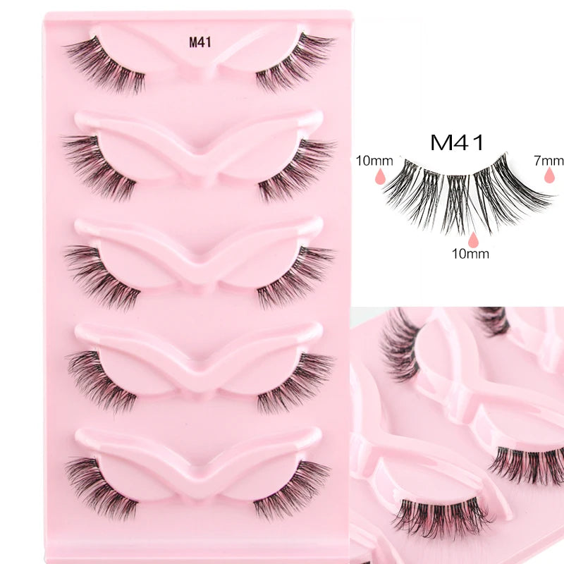 3/5/10Pairs Half False Lashes Natural Short 3D Cat Fake Mink Eyelashes Extension Winged Fluffy Wispy Faux Cils Clear Band Makeup