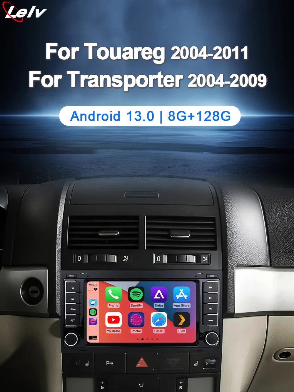 LELV 7" Android 13 Touch Screen Car Radio For Volkswagen VW Touareg Multivan T5 Transporte 2004-2011 Multimedia Player Carplay