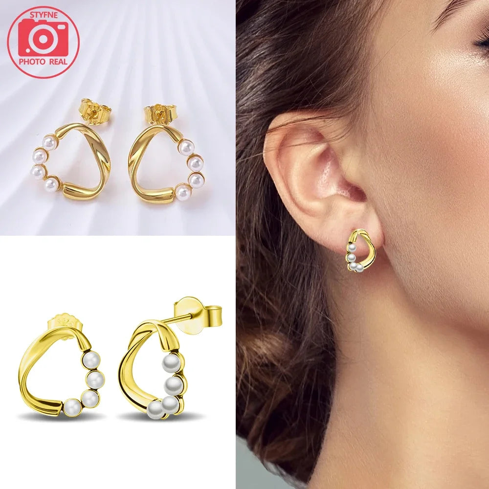 Sterling Silver S925 Pearl Gold Yellow Circular Hoop Earrings Drop Earring Original Charms Fine Jewelry for Women Elegant