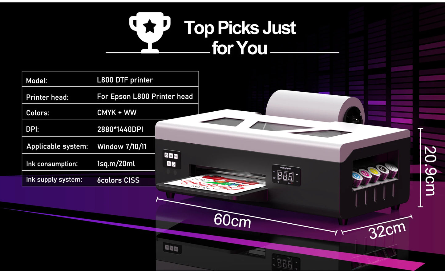 8 Inch A4 DTF Printer Bundle-L800 Direct to Film Printing Machine A4 with DTF Oven DTF Printer A4 for T-Shirts fabrics hoodies