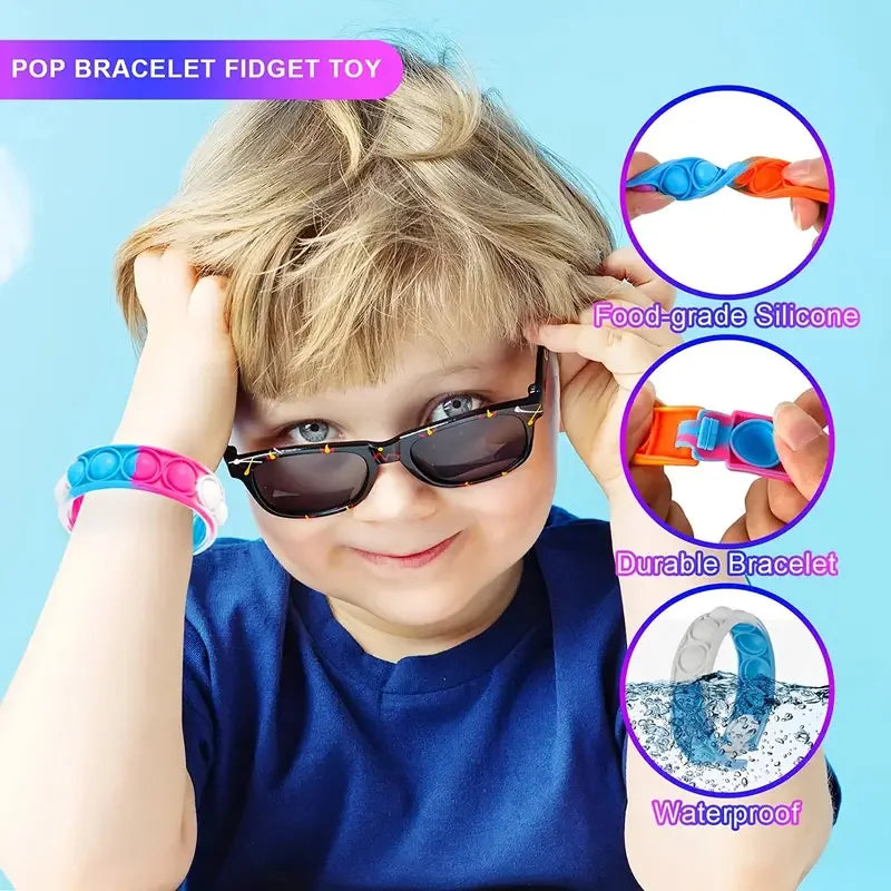 10PcsSilicone World Bubble Decompression Bracelet Stress Relief Toy Anti Stress Relief Colorful Silicone Bracelet Adult Kids Toy