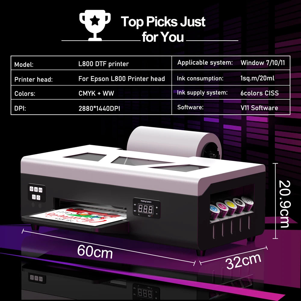 8 Inch A4 DTF Printer Bundle-L800 Direct to Film Printing Machine A4 with DTF Oven DTF Printer A4 for T-Shirts fabrics hoodies