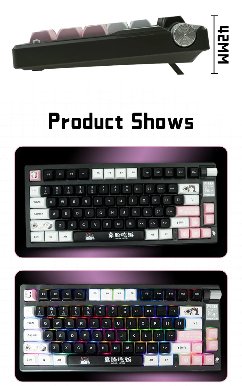 ASL & Supremo Cat Co-Branded Mechanical Keyboard Tri-Mode 2.4G Bluetooth Wireless Wired 79 Key 75% Layout RGB Gaming Keyboard