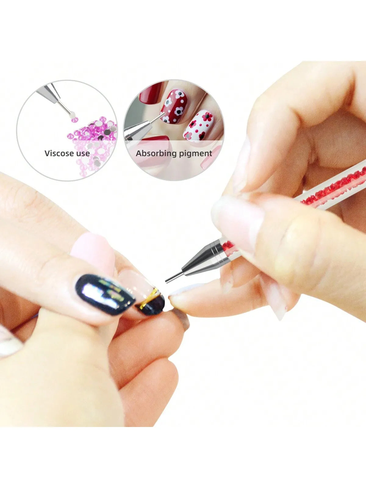 Nail Art White Dual-head Wax Pen With Diamante Embellishment And Rhinestone Picker, Crystal Rhinestone Applicator Tool