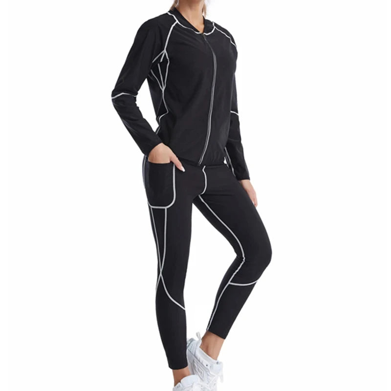 Sauna Sweat Suits Polymer Sweat Suit Waist Trainer Suits Hot Sweating Jacket Leggings Fat Burn Suit Weight Loss Corset Top Pants