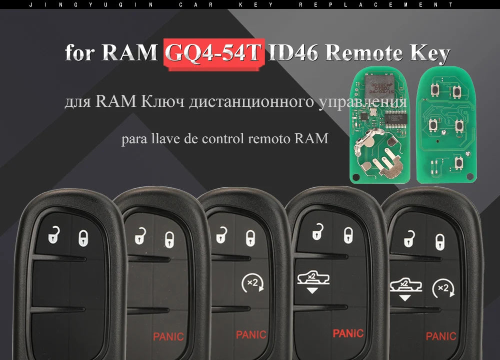 jingyuqin GQ4-54T ID46 Remote Pickup Car Key For Dodge Ram 1500 2500 3500 2014 2015 2016 2017 2018 Keyless FOB 433Mhz 2/3/4/5 BT