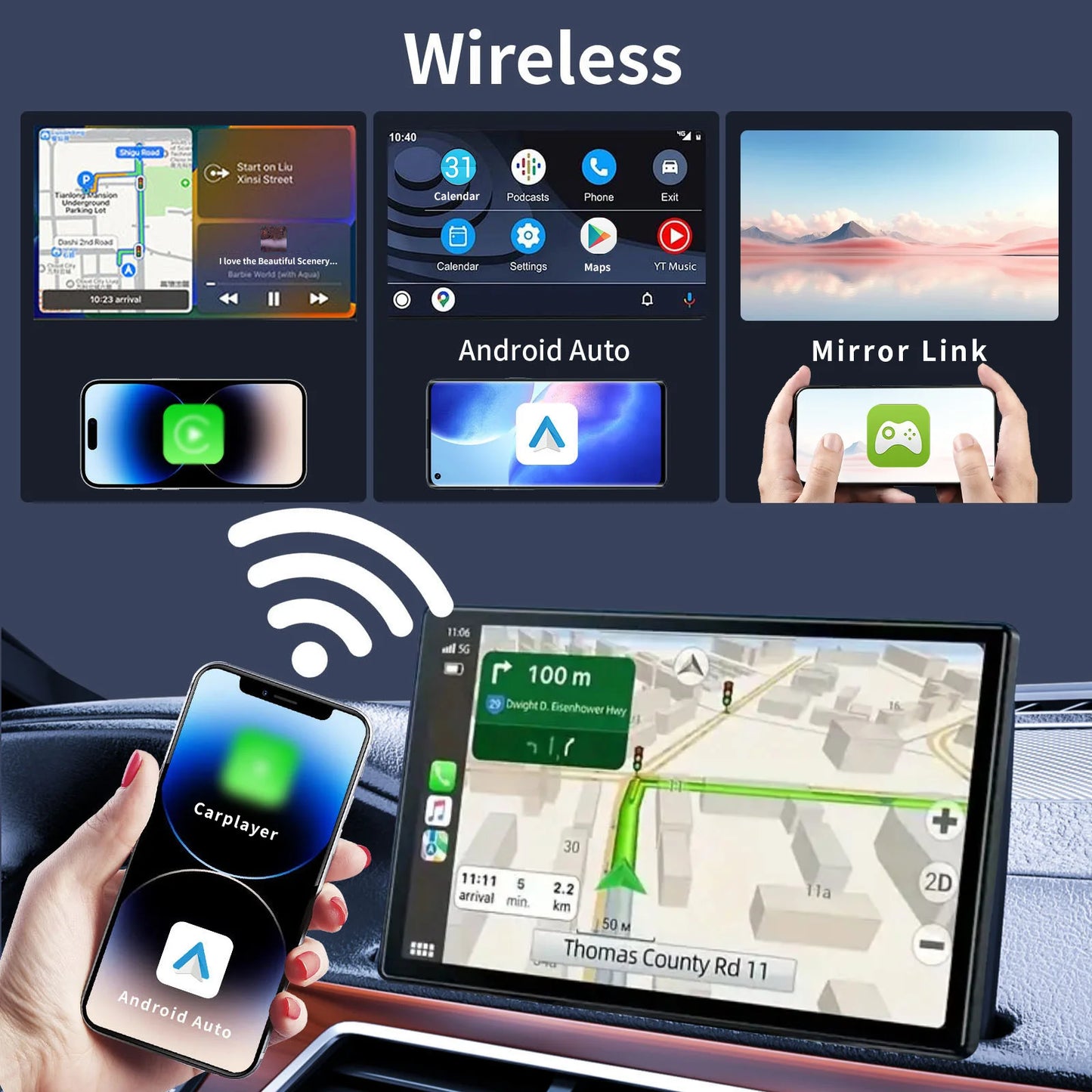 Universal Portable Wireless Carplay Car Stereo, 10.26" inch HD Touchscreen for Car with CarPlay & Android Auto with Mirror Link