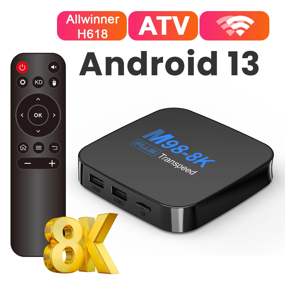 Transpeed ATV Android 13 TV Box Allwinner H618 With TV Apps BT5.0 Dual 100M Wifi Support 8K Video 3D Set Top Box