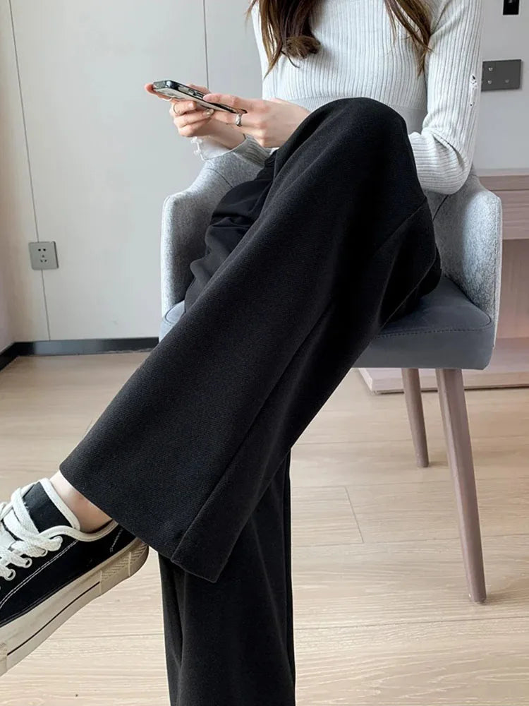 Fashion women's straight leg pants loose casual wide leg pants women straight leg small stylish senior all match all match pants