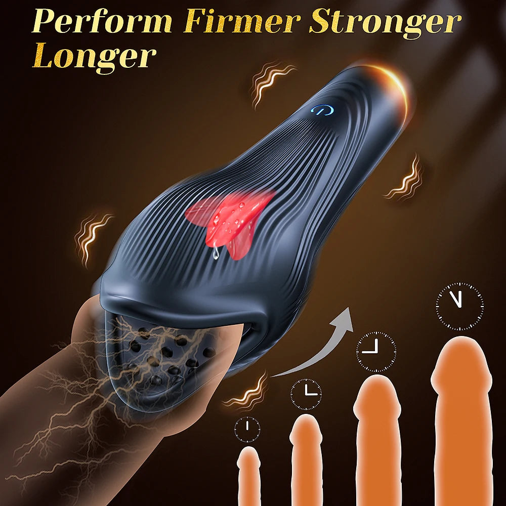 Powerful Blowjob Male Masturbator Cup Tongue Licking Glan Stimulation Vibrator Penis Massager Delay Trainer Sex Machine Sex Toys