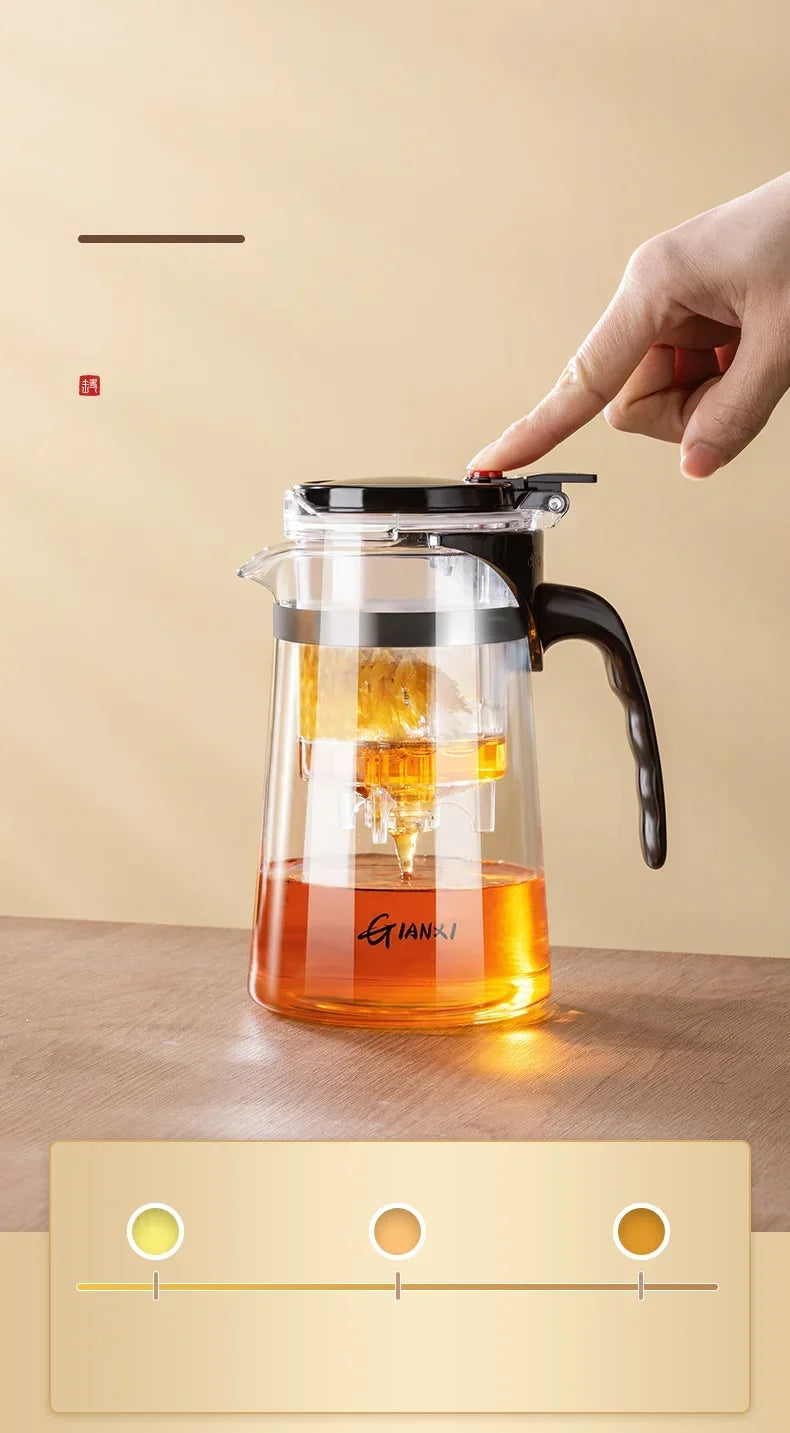 Teapot With Infuser Thickened Glass Heated Resistant Tea Pot One-button Filtering Tea Separation Kettle Tea Coffee Maker