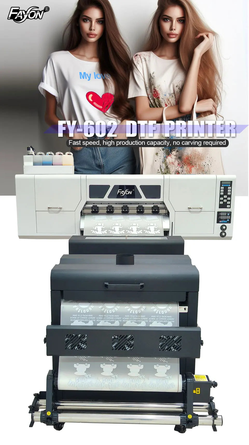 60cm Fayon DTF Printer Printing Machine High Quality With Dual XP600 High Resolution