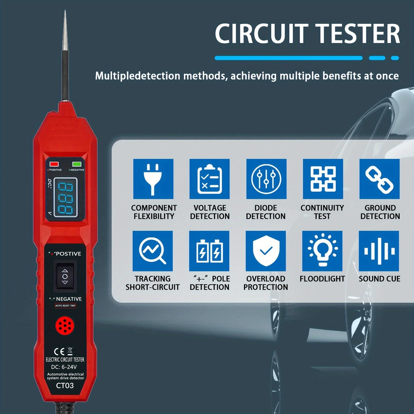 High-Performance Multifunctional Automotive Circuit Tester and Drive Detector - Digital Display, Adjustable Resistance, Ergonomic Design, Used for Electrical System Diagnostics, Circuit Switch Inspection, Vehicle Maintenance