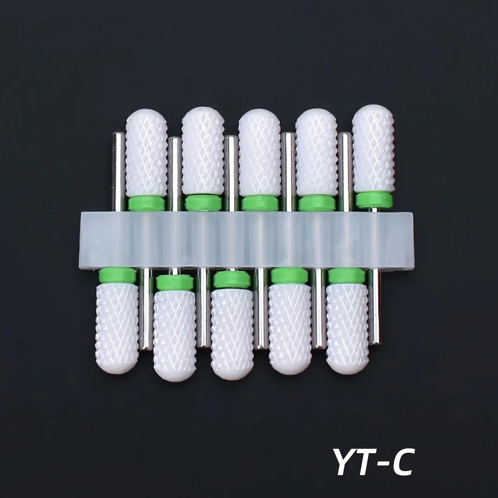 10pcs Ceramic Nail Drill Bits Set, Electric Manicure & Pedicure Milling Cutter, For Nail Polishing Machine