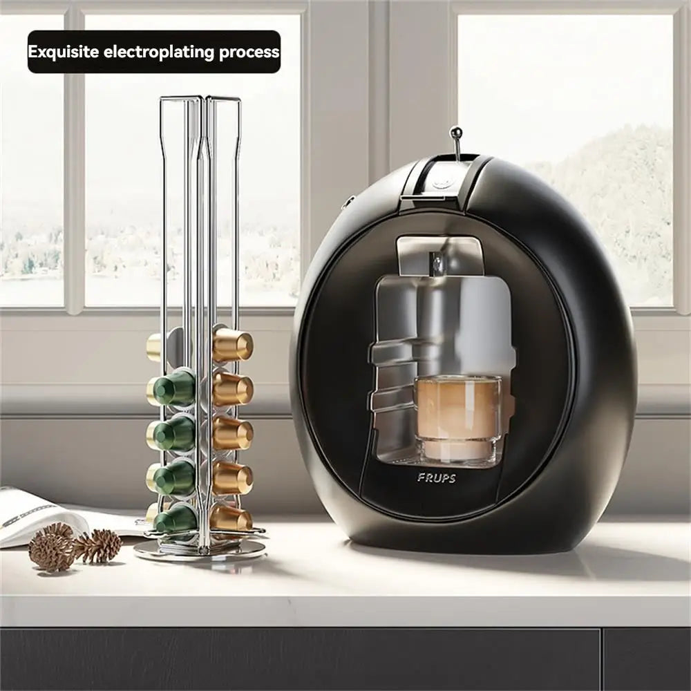 Rotatable Coffee Capsule Organizer Coffee Capsule Display Rack Max Capacity 40 Capsules 360 Degree Rotating Organizer Metal Plat