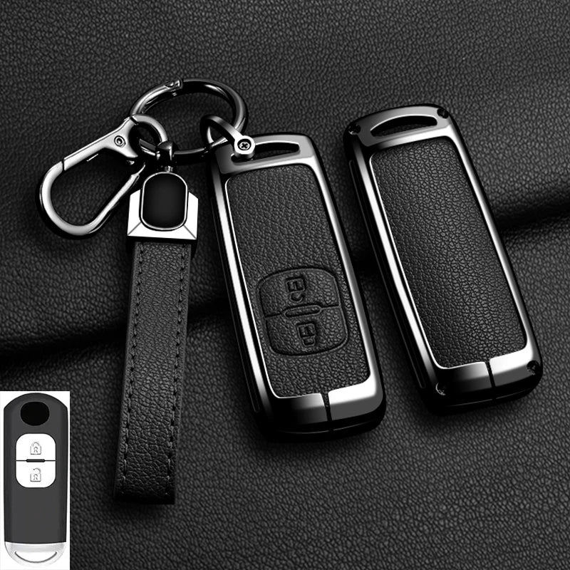Suitable for Mazda Axela Atenza 3 2 6 CX3 CX5 CX30 CX8 CX9 MX5 SKYACTIV Zinc Alloy Car Key Cover Leather Car Key Bag Holder