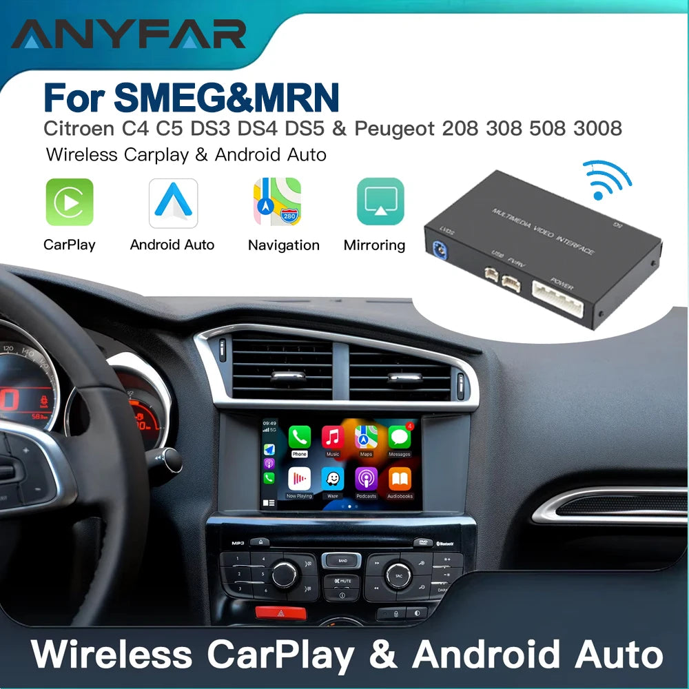 Wireless Carplay Android Auto Fits For Peugeot&Citroren SMEG&MRN NAC 208 308 508 3008&C4 DS3 DS4 DS5 Reverse Camera