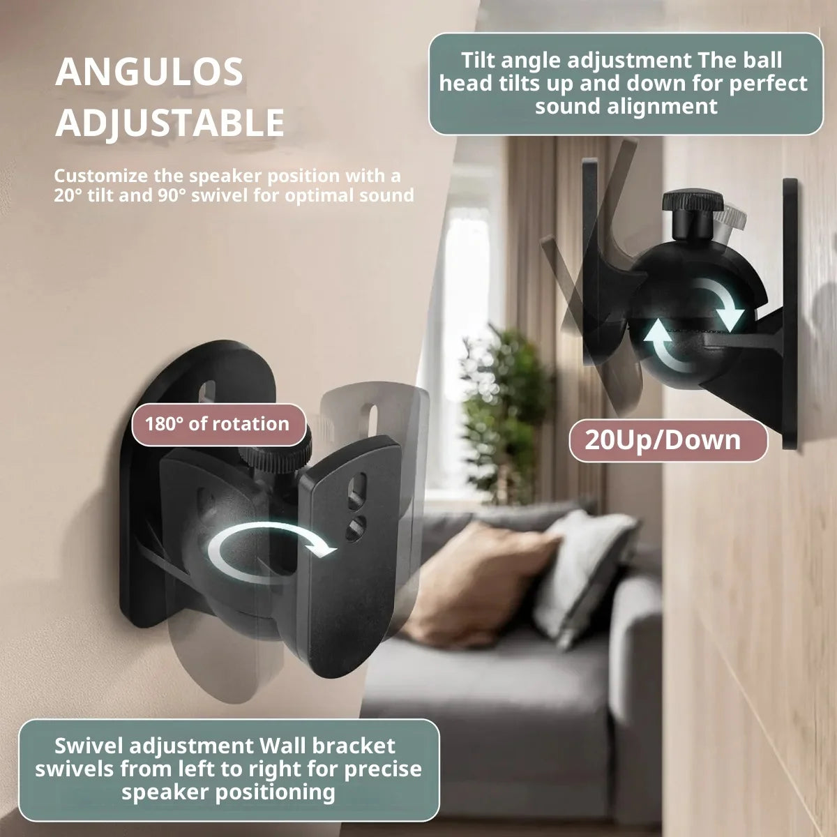 2pcs Adjustable Wall Mount Speaker Brackets,Swivel & Tilt for Sound Positioning for Home Theater,Bookshelf Systems,Boat Speakers