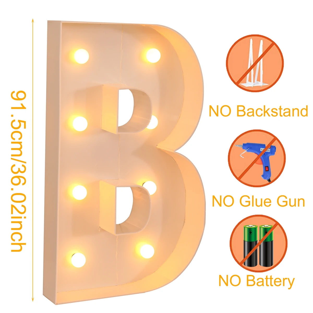 91.5cm Warm Light Up Giant Letter Led Light Frame Box Balloon Filling Box with 10 Lights Birthday Wedding Xmas Decor Baby Shower
