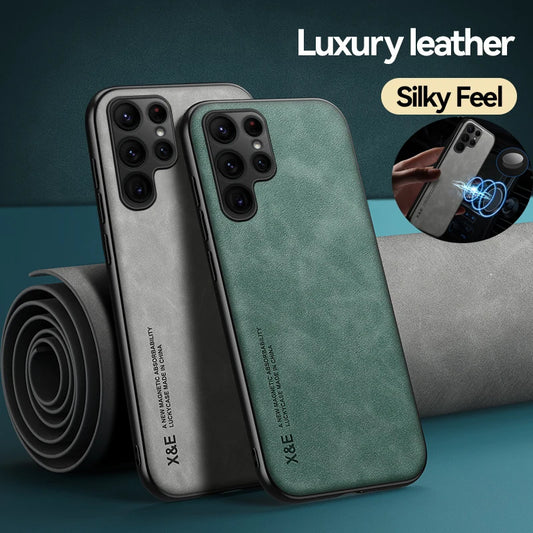 Magnetic Sheepskin Leather Case For Samsung S25 S24 S23 S22 Ultra S21 S20 FE Plus A73 A52s A53 A54 A55 5G Soft Shockproof Cover