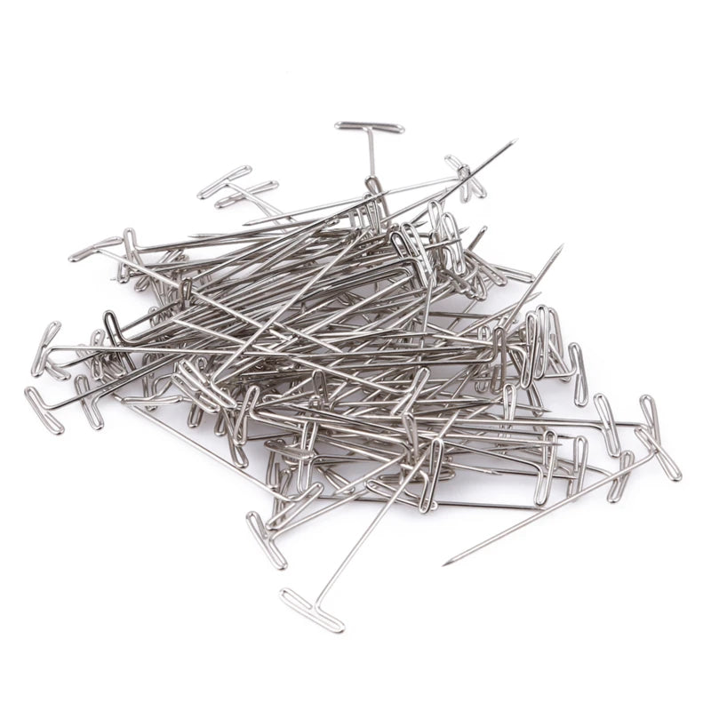 50/100Pcs 27/32/38/45/50MM T Pin Needles Wig Making T Pins for Blocking Knitting Assorted Sizes T-Pins Stainless Steel