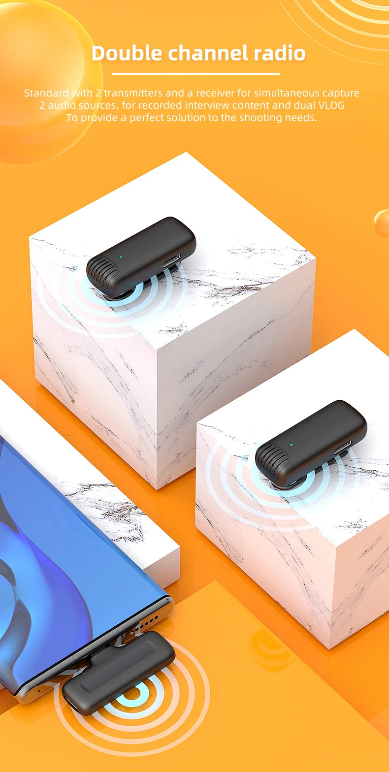 J13 Wireless Microphone With Charging Case For IPhone/iPad /Android Mini Wireless Tie Microphone Low Latency Plug and Play