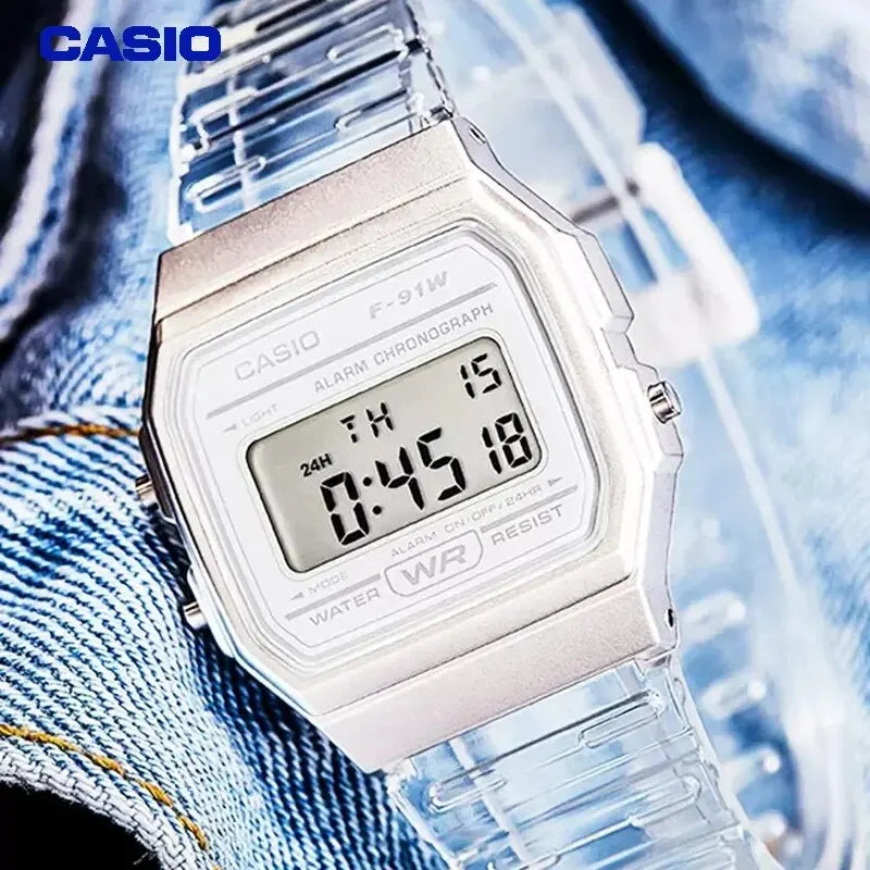 Casio F-91WS Square Electric Watch Resin Outdoor Waterproof Sports Women Men Student Watch Digital Stopwatch Automatic Calendar