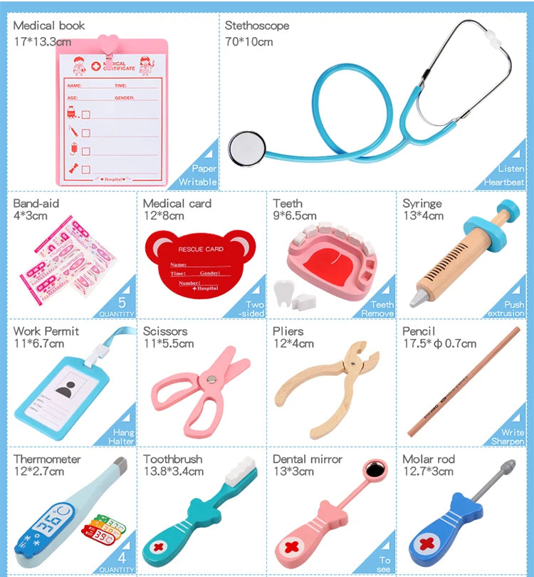 Children's wooden makeshift home simulation medicine box doctor set nurse boy girl baby role-playing toy