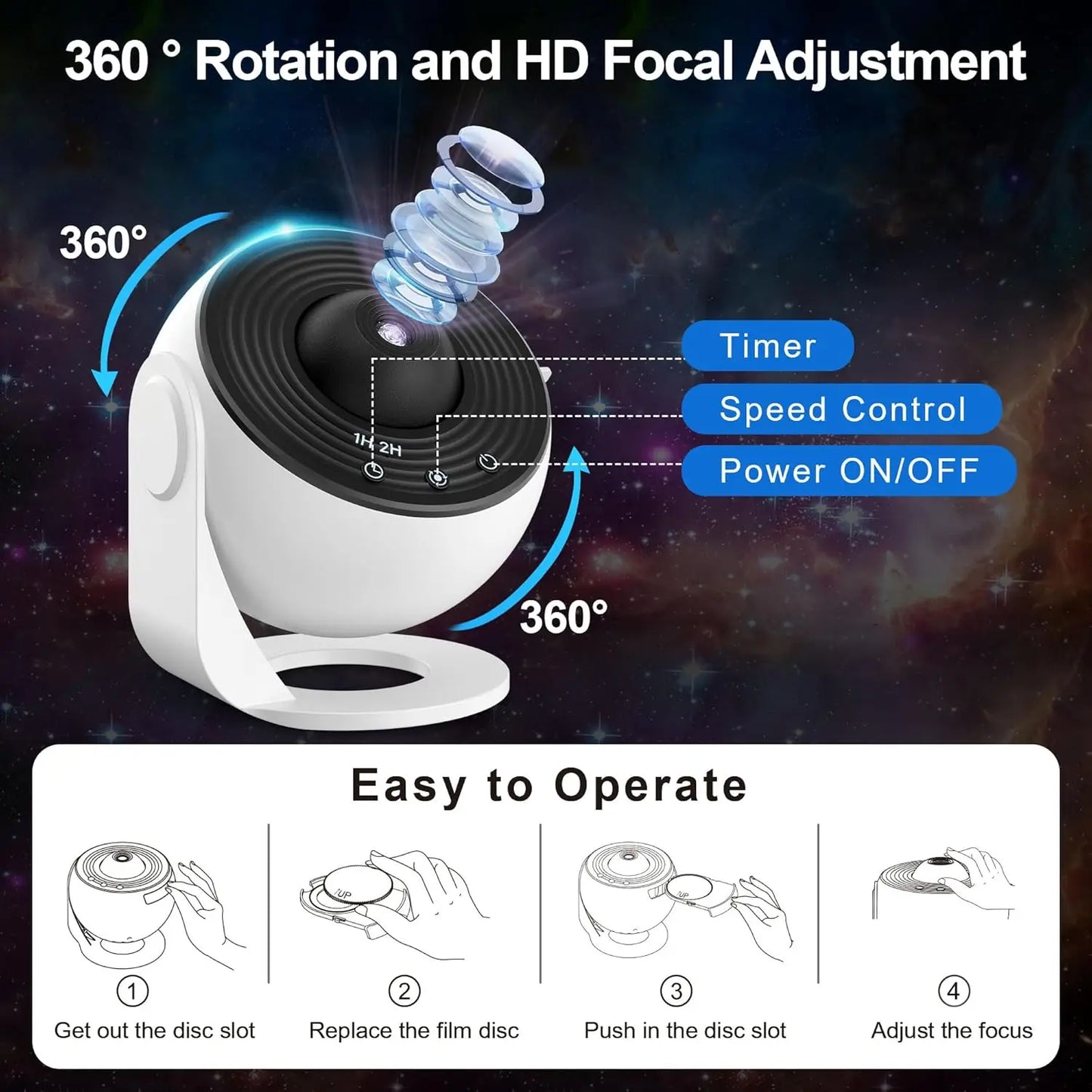 Star Projector Night Light Planetarium Projector 360° Rotate Galaxy Projector Light For Room decoration Star Sky Projection Lamp