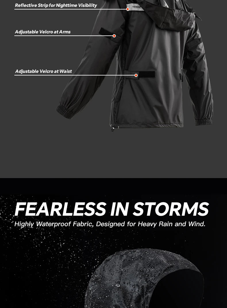 Men Women VEMAR Motorcycle Rain Suit - Heavy Duty Waterproof Jacket & Pants Set for Delivery Riders/Moto/Bike Riding
