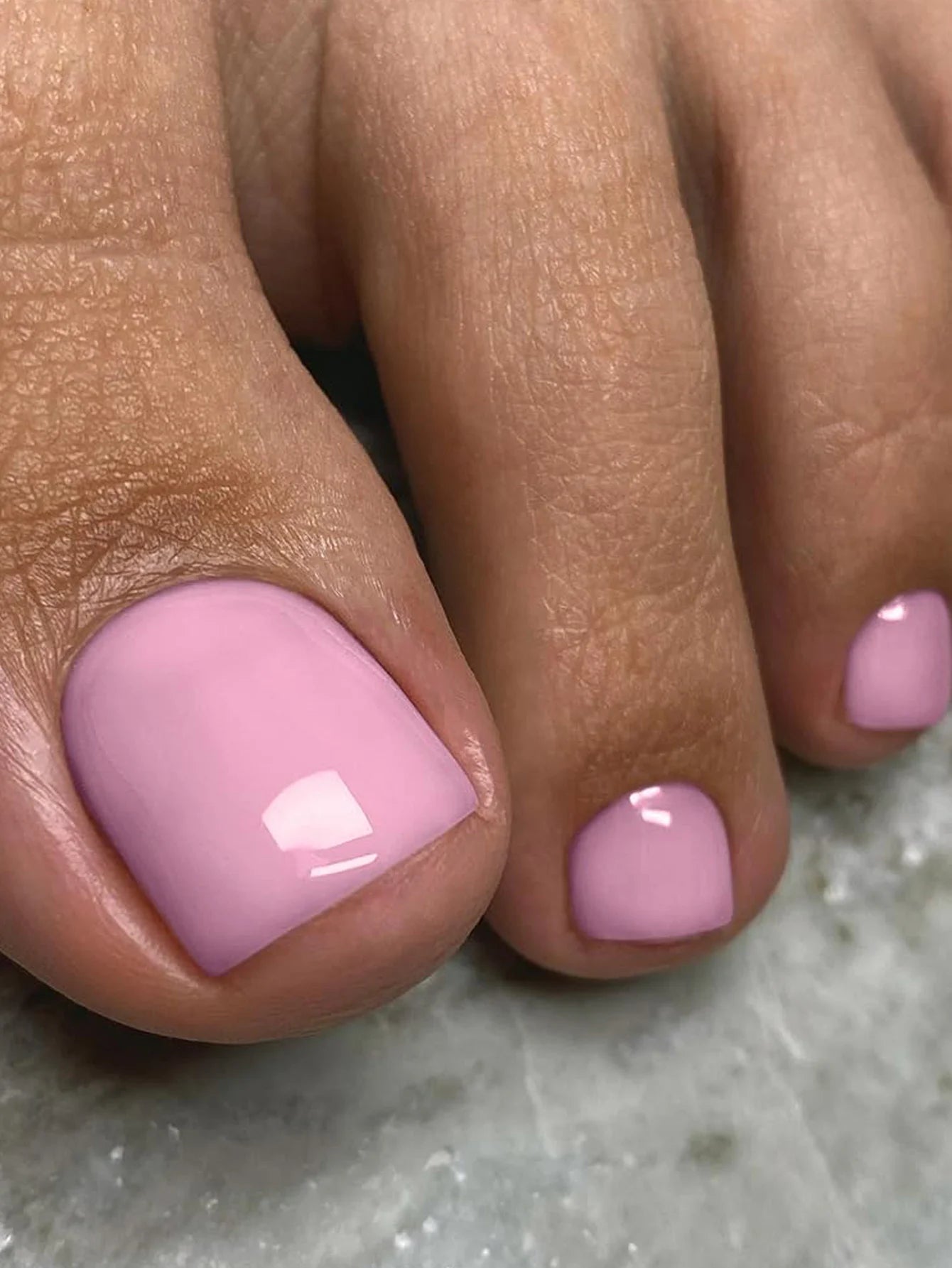 24PCS Short Square Pink Toe Nails Fake Toe Nails Press On Toe Nails French Fake Toe Nails With White Edge Nails