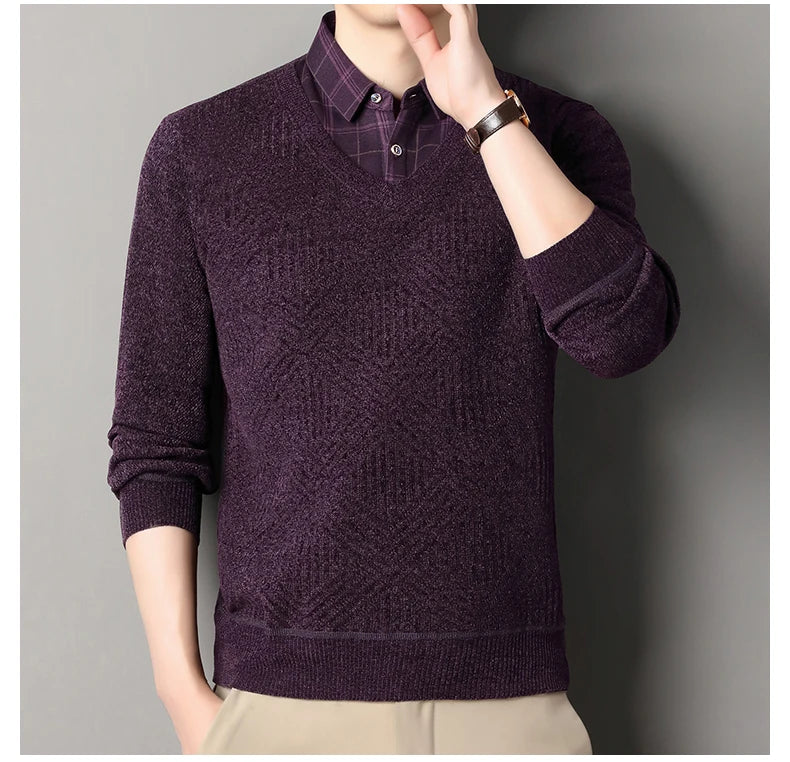 Fashion Thick Fleece Sweater Men's Knitting Pullover Men Winter Autumn Clothing Polo Neck Thickened Warm Pullovers