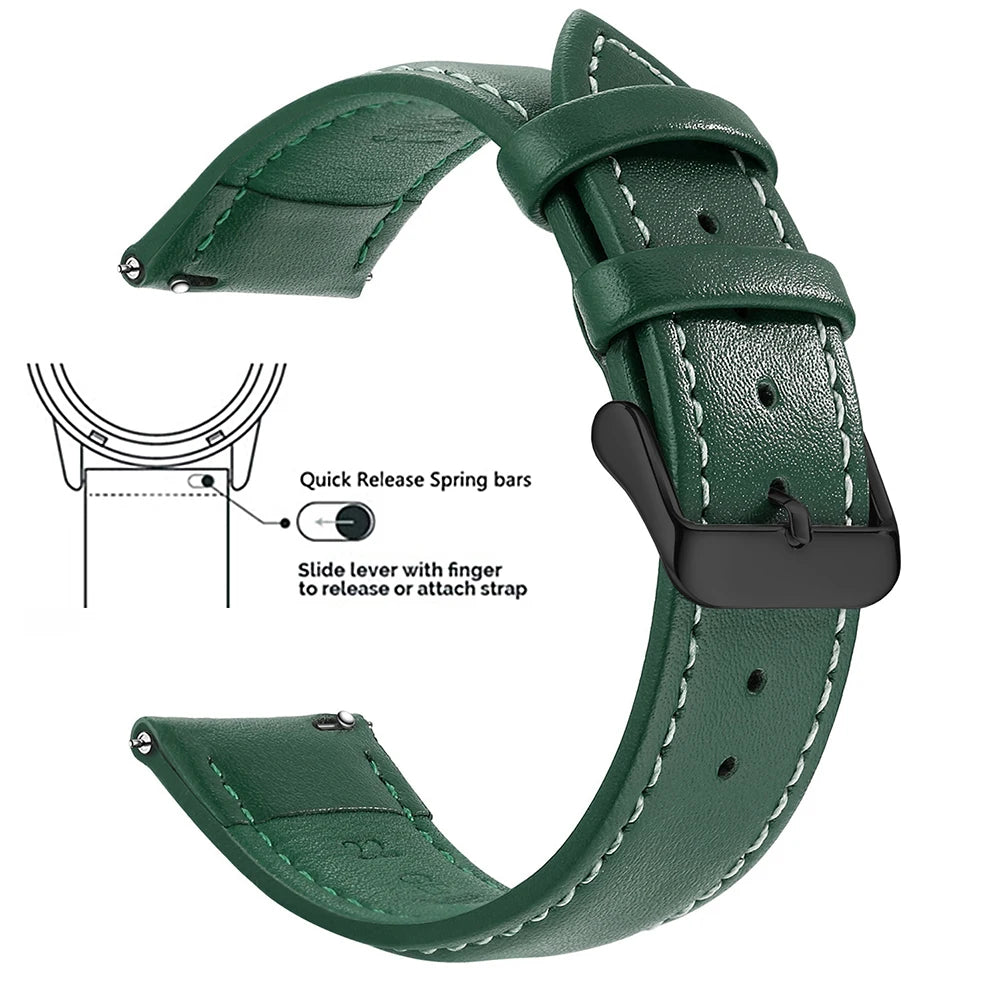 Top Grain Genuine Leather Watch Band, Quick Release 18mm/20mm/22mm Watch Straps, Fits Samsung Galaxy Watch, Garmin Huawei Watch