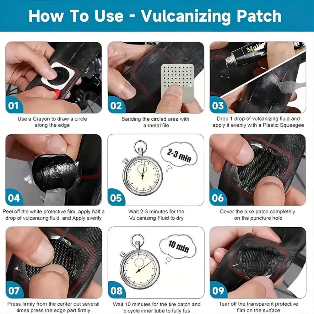 Bike Tire Repair Kit Patches Tire Flim Grinding Film Crowbar Multifunctional Tools Cycling Tire Patch Bicycle Repair Puncture