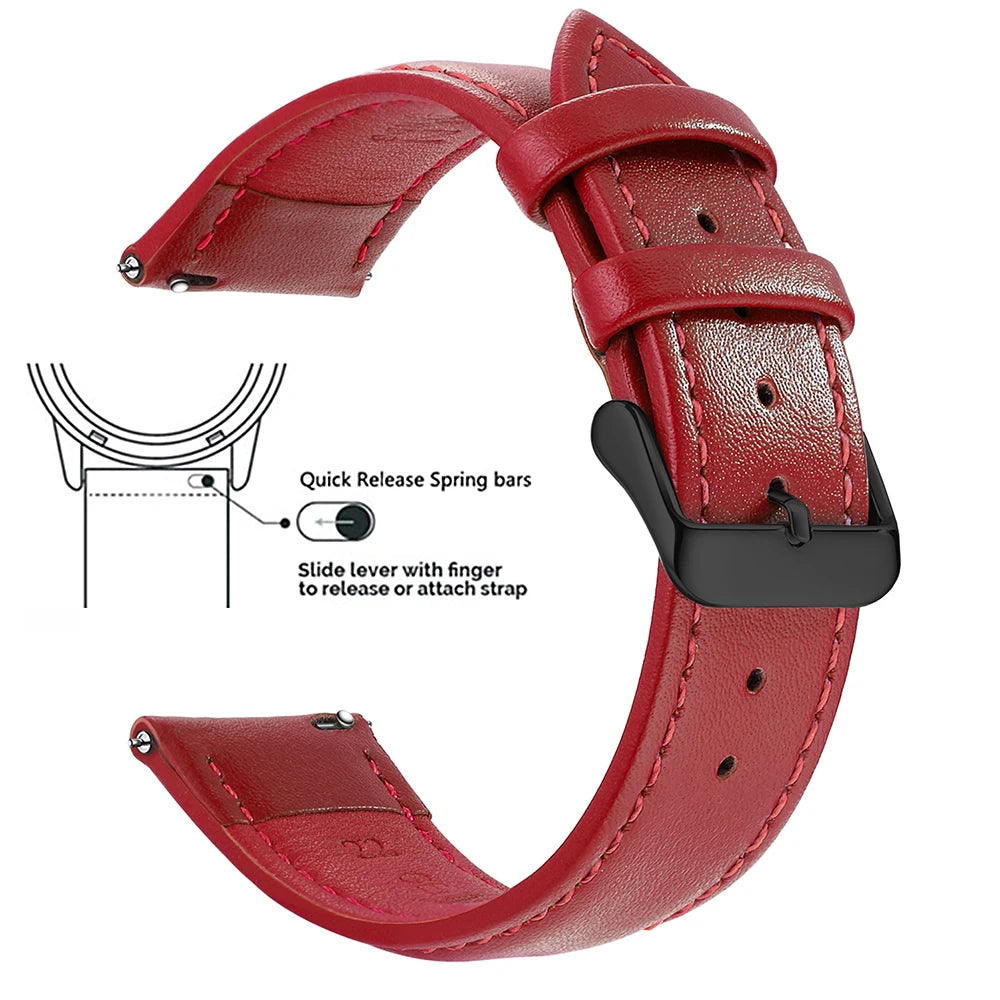 Top Grain Genuine Leather Watch Band, Quick Release 18mm/20mm/22mm Watch Straps, Fits Samsung Galaxy Watch, Garmin Huawei Watch
