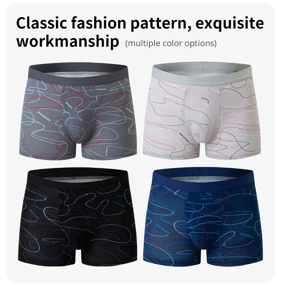 4-piece MEN'S FASHION Printed Underwear Breathable Crotch Boxers for Teenagers Comfortable plus Size Underwear up to 6XL.