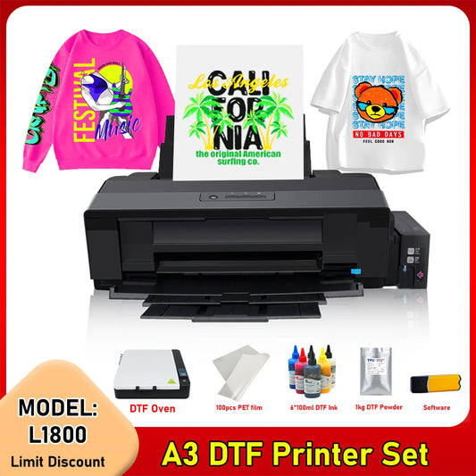 A3 DTF Printer Bundle for Epson L1800 Directly Transfer Film DTF Printer with Oven Dryer A3 DTF Machine For T-shirt All Fabric