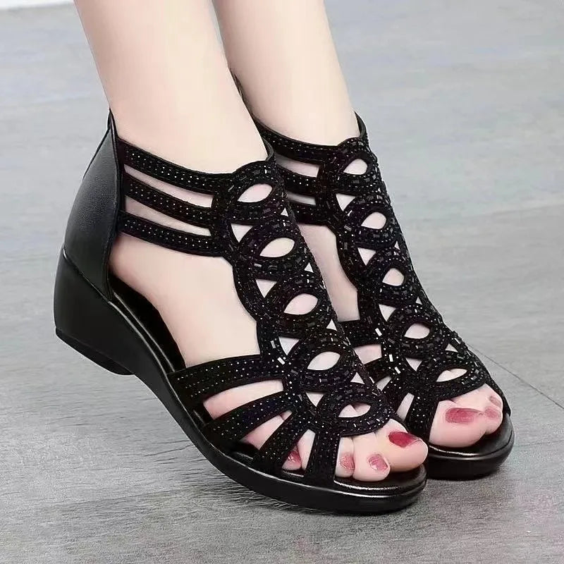 Soft Leather Roman Sandals Women 2023 Summer New Soft Sole Outwear Women's Wedge Shoes Fashion Casual Designer Shoe Ladies