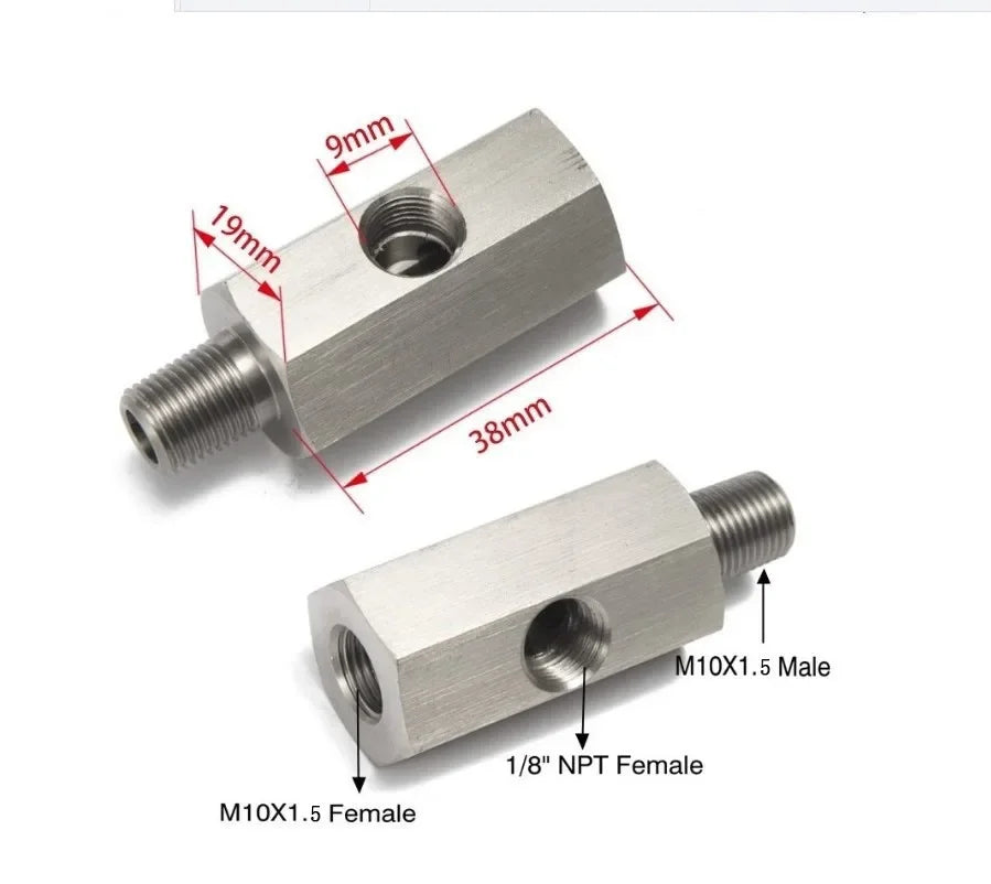 Car fuel pressure sensor tee adapter Feed Line Gauge T Port Fitting -Male female M12 M14 M10 1/8NPT 1/4NPT with Side hole 1/8NPT