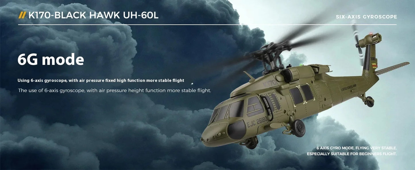 Wltoys K170 Black Hawk Uh60l Remote-Controlled Helicopter Four Channel Four Propeller Simulation Brushless Fixed Height Model