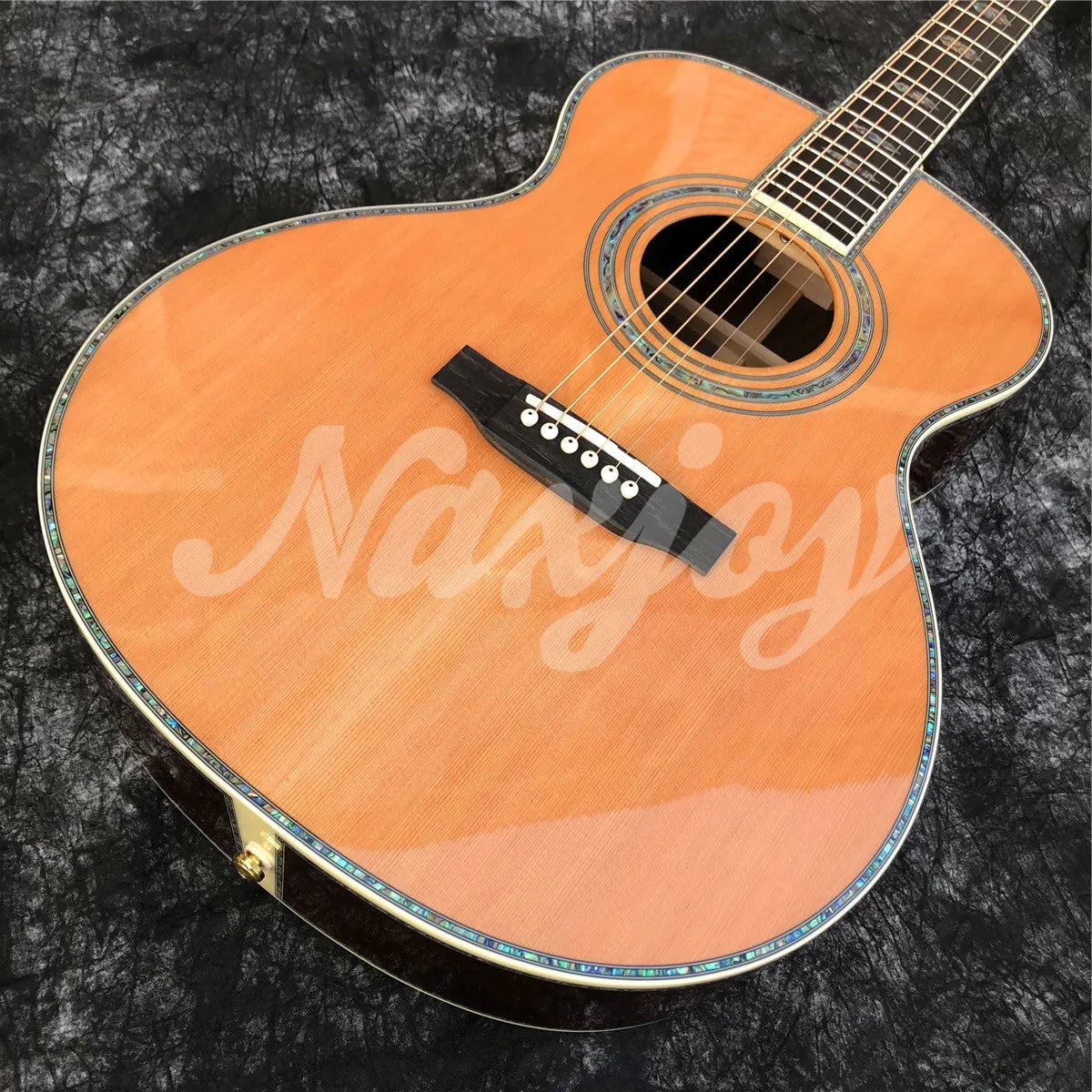Solid Cedar Acoustic Guitar 40 Inches OM Type 45 Model Rosewood Body Abalone Inlays Ebony Fingerboard Guitarra