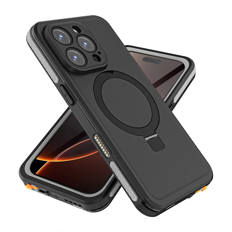 Magnetic Charging with Stand Anti Fall IP68 Waterproof Case For iPhone 16 15 Pro Max Plus Drop proof Diving Swim Outdoor Sport