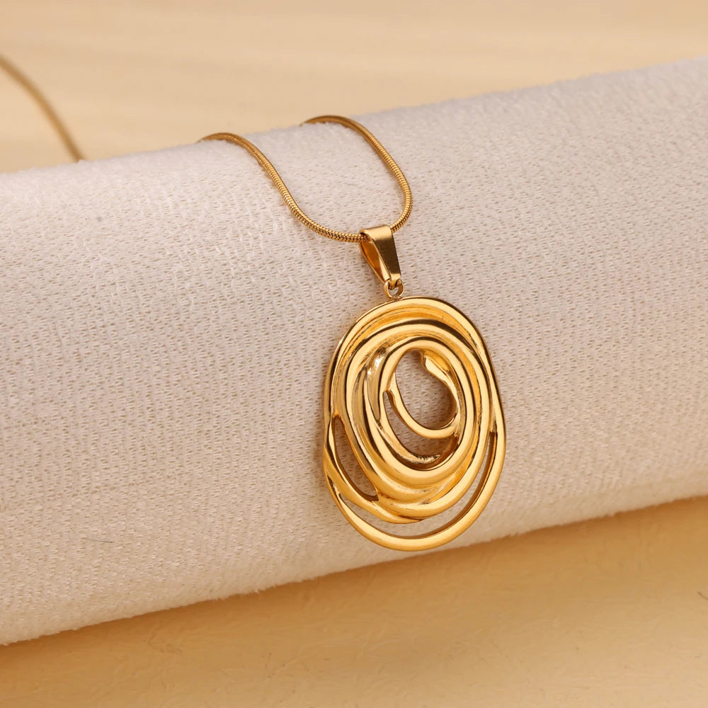 Round Chain Infinity Oval Pendant Necklace for Women Gold Color Charm Necklaces Femme Choker Stainless Steel Jewelry collar 2024